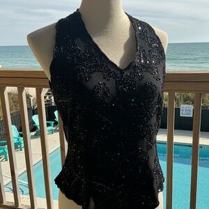 J Kara Black Sequin Halter Top